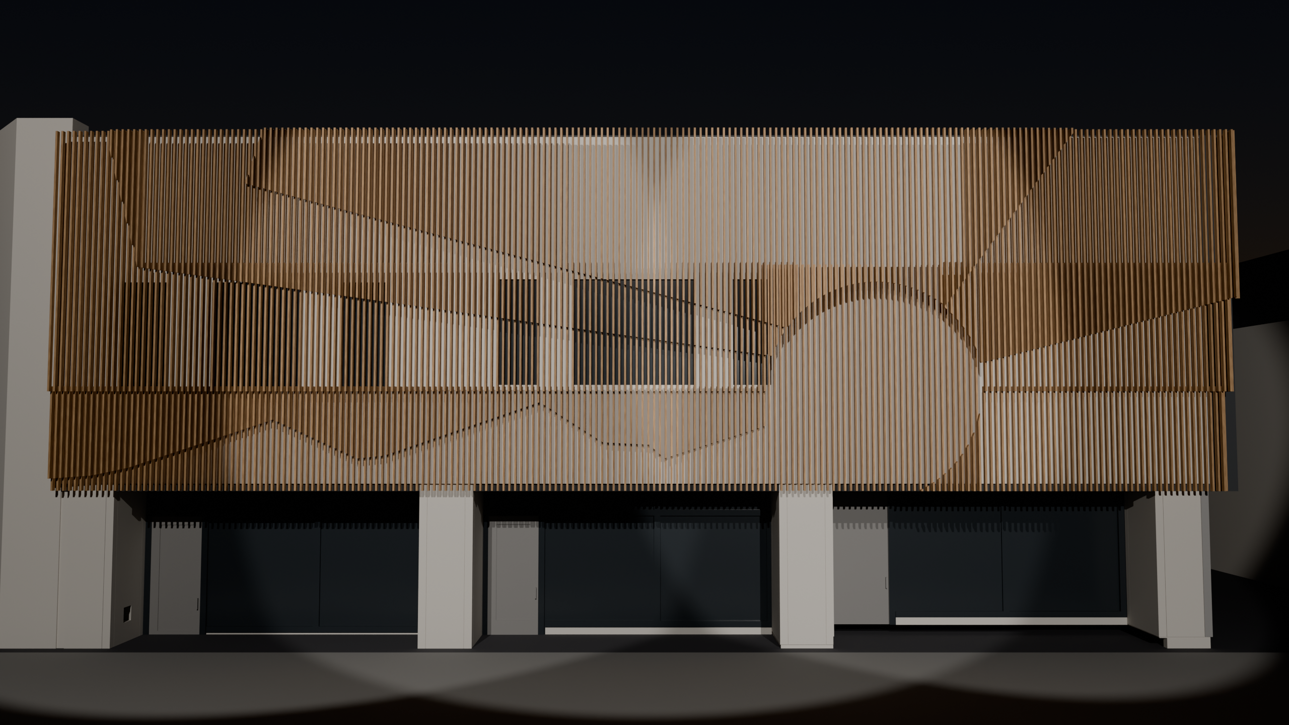Projection on the facade showing the relief shadowing itself